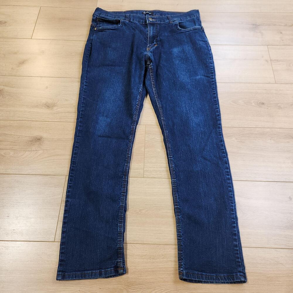 Origin Taper Jeans Mens 36x32 Blue Dark Wash Slim Stretch Denim USA Made Casual